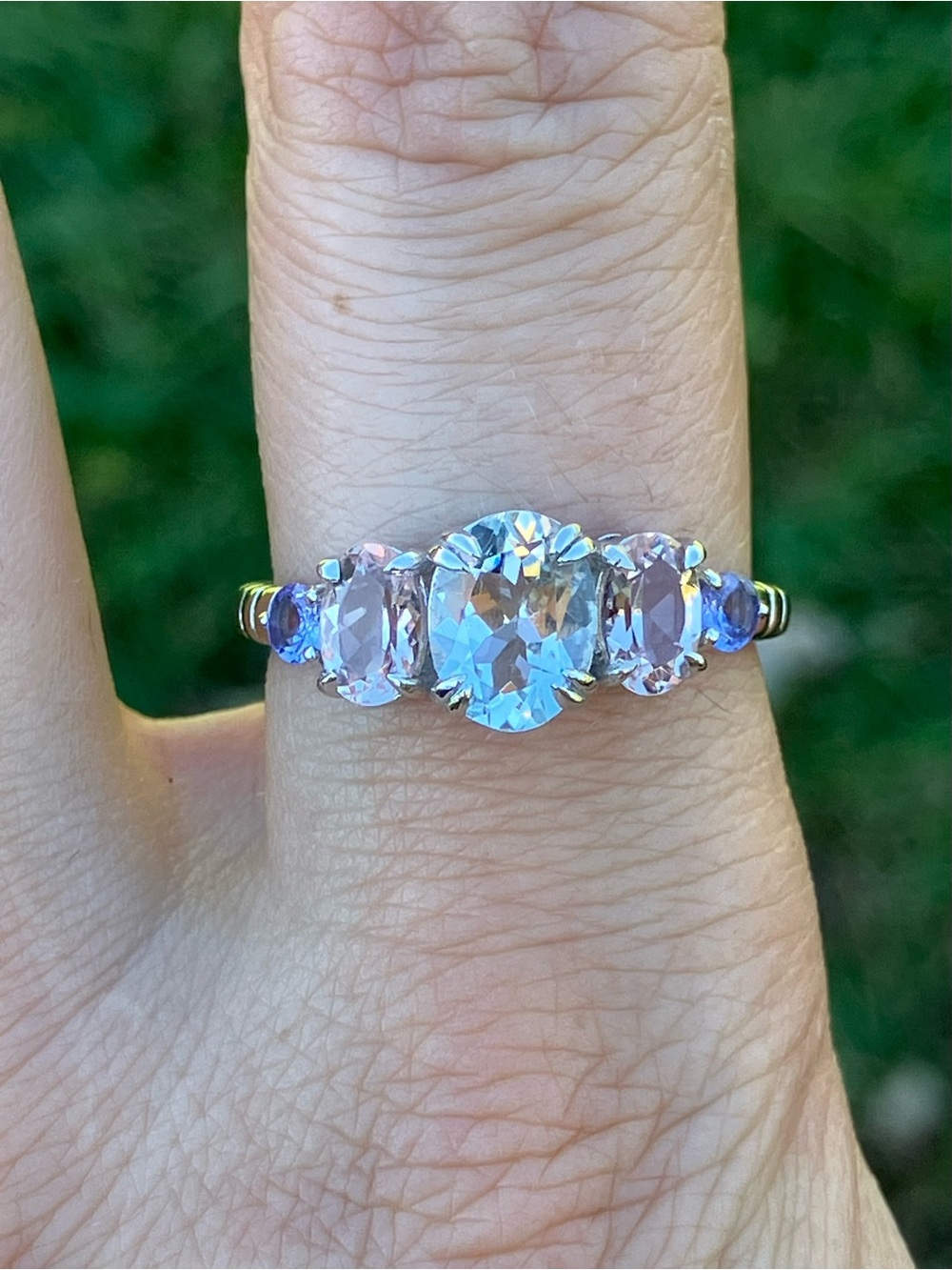 Genuine Aquamarine Morganite Tanzanite Sterling Silver Ring Size 9